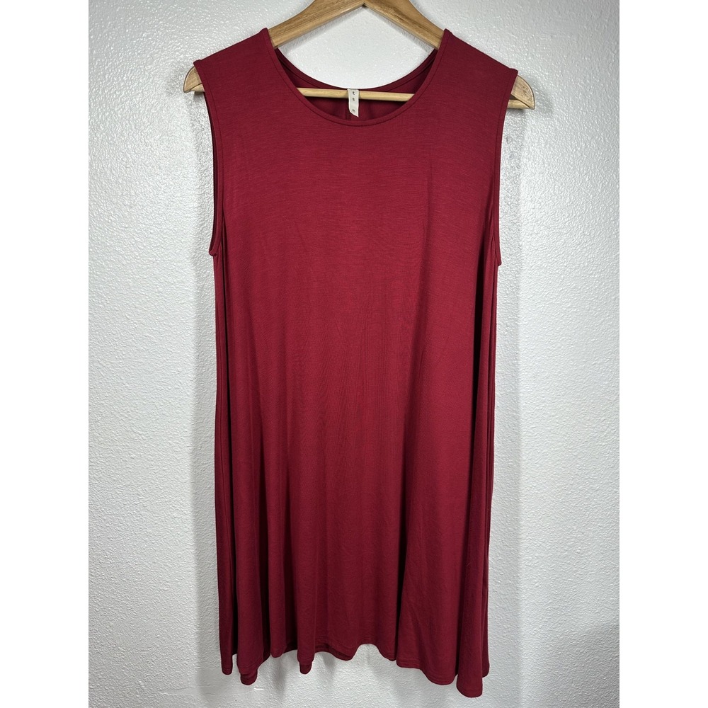 Sleeveless Swing Dress Womens Medium Burgundy Red Solid‎ A-Line Scoop Neck Knit